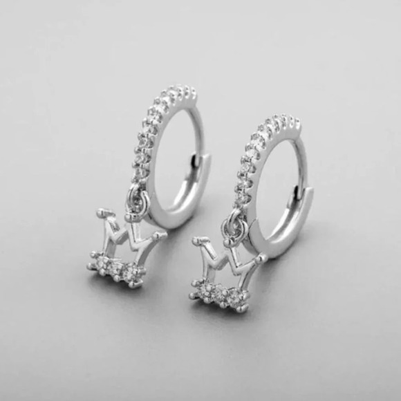 925 Sterling Silver Crown Huggie Hoop Earrings Gold and Silver - Picture 4 of 5